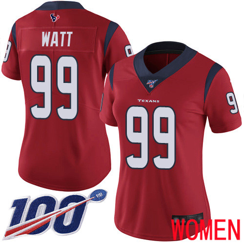 Houston Texans Limited Red Women J J  Watt Alternate Jersey NFL Football #99 100th Season Vapor Untouchable->houston texans->NFL Jersey
